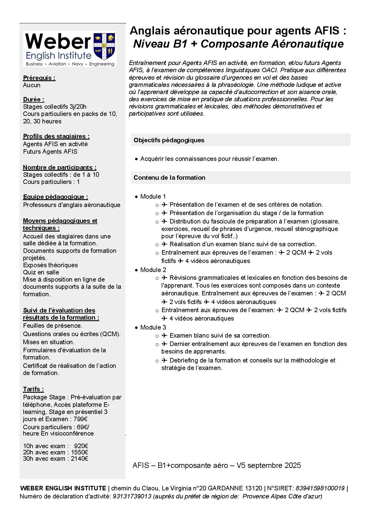 Anglais  AFIS  Niv B1 - Composante Aéronautique
